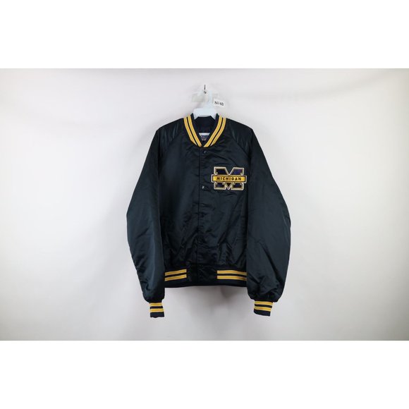 Vintage 80s Chalk Line XL University of Michigan Satin Bomber Jacket Blue USA